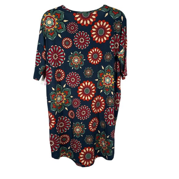 LuLaRoe IRMA Mandala Navy Blue Flowers Red Yellow Hi-Low Tunic Top Shirt SMALL S - Picture 5 of 6